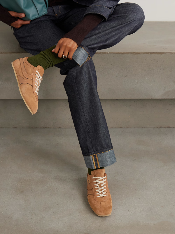 Leather-trimmed suede sneakers