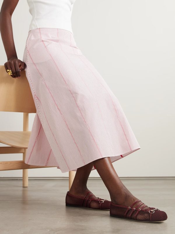 Horsebit-detailed leather-trimmed mesh ballet flats