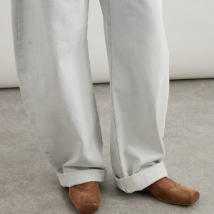 Leather-trimmed suede ballet flats