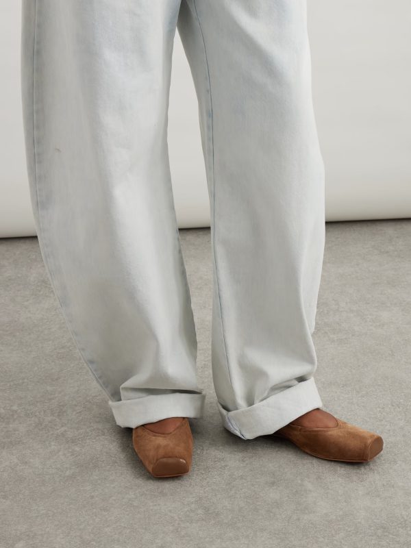 Leather-trimmed suede ballet flats